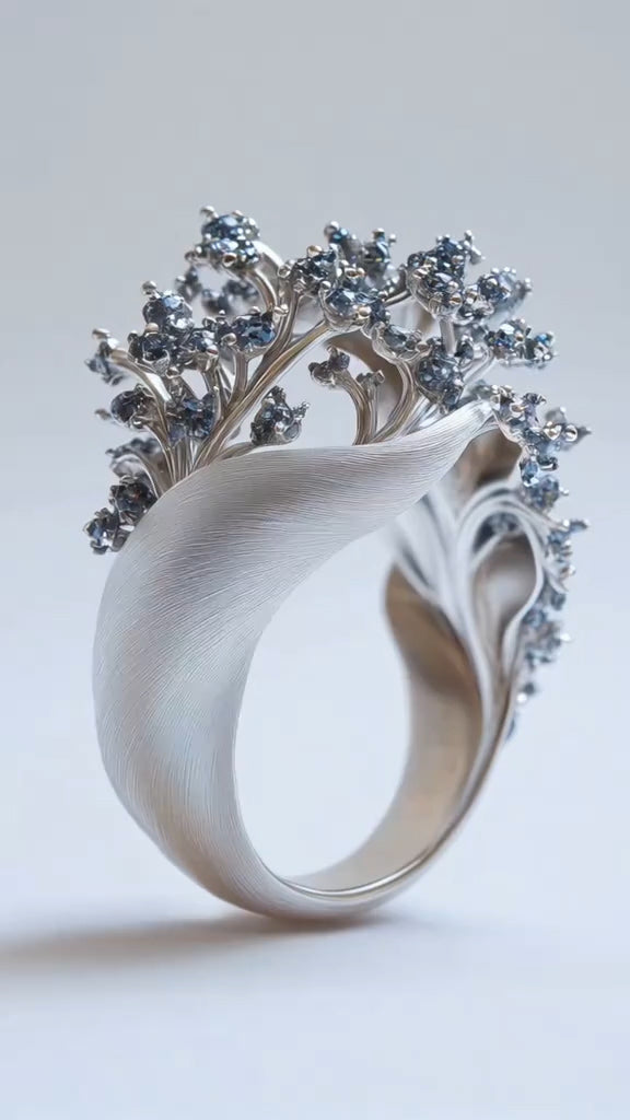 Elegant Sterling Silver Ring with Blue Gemstone Cluster Design