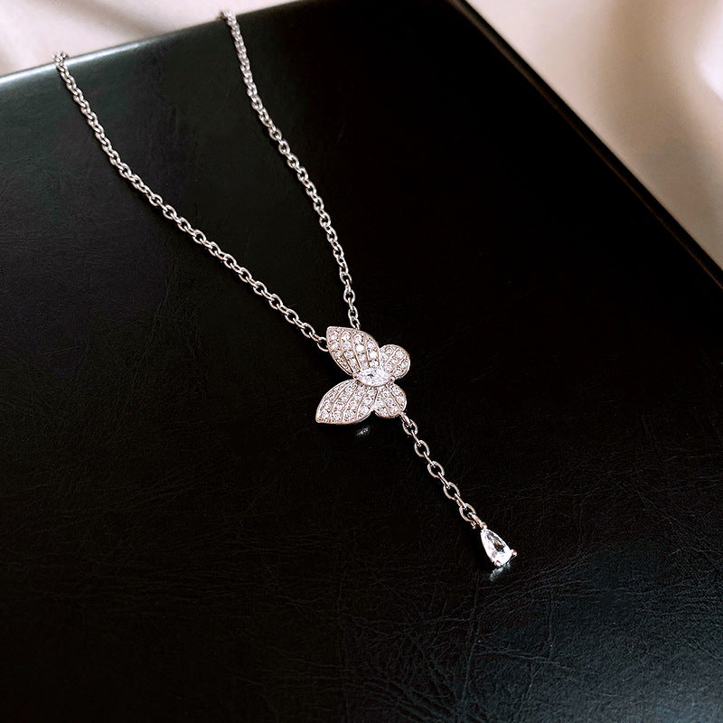Sparkling Butterfly Zircon Water Droplet Necklace  Set
