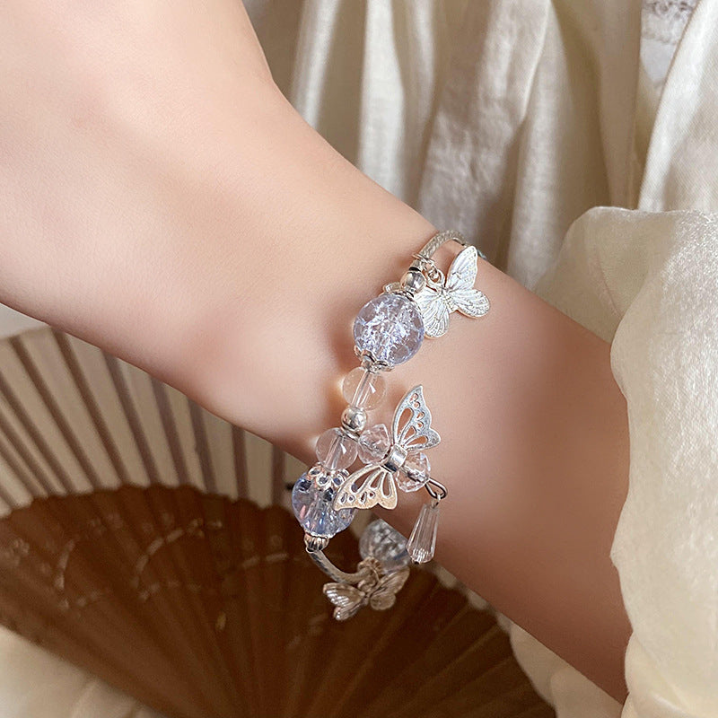 Blue Glass Beaded Butterfly Bracelet