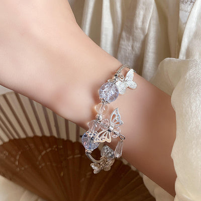 Blue Glass Beaded Butterfly Bracelet