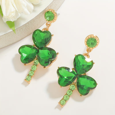 St. Patrick's Day Four-Leaf Clover Dangle Earrings
