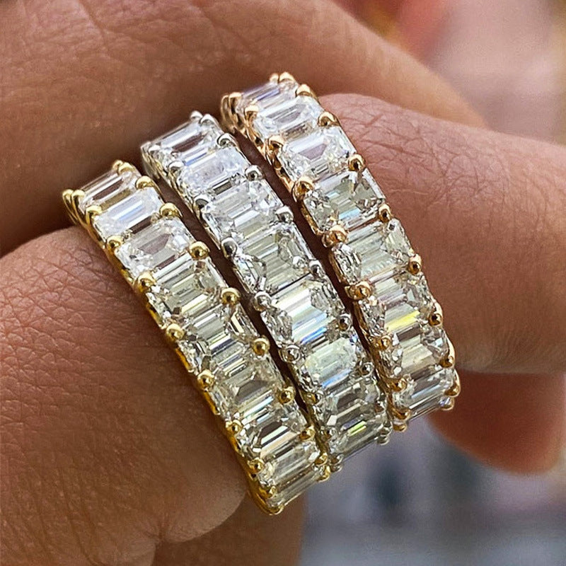 Moissanite Wedding Band Emerald Cut Ring Stacking Ring