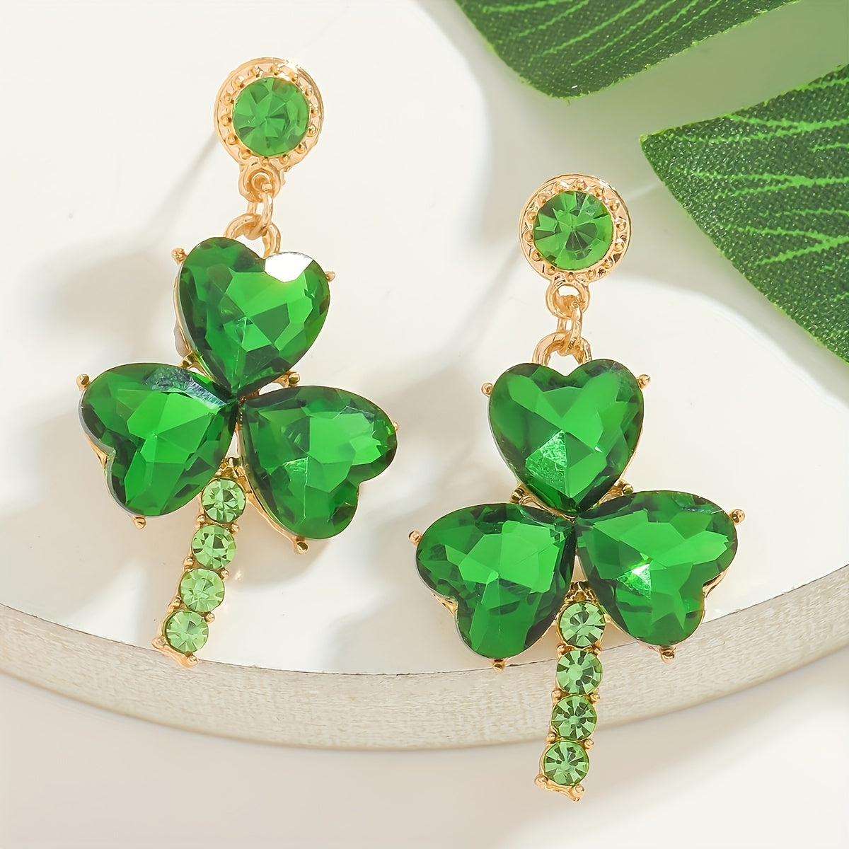 St. Patrick's Day Four-Leaf Clover Dangle Earrings