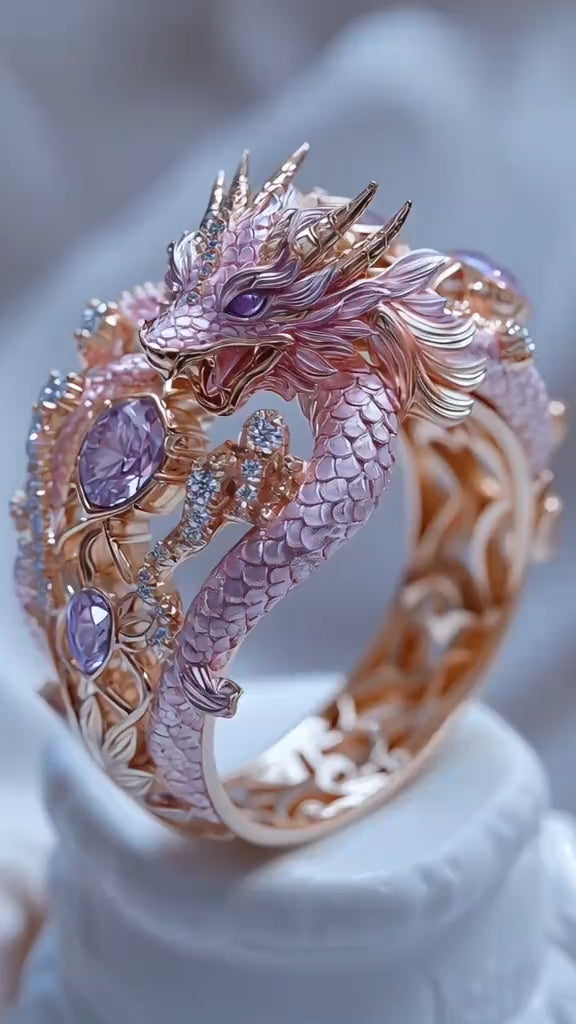 Dreamy Amethyst Dragon - shaped Rose Gold Ring: A Dazzling Interpretation of Eastern Mythology