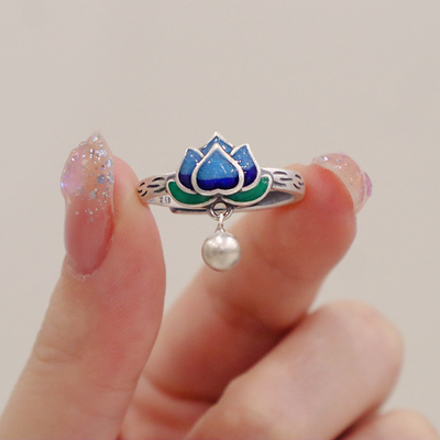 Retro Lotus Cloisonne Opening  Ring