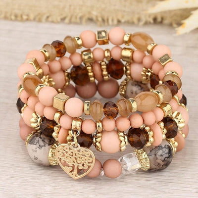 New Bohemian Ethnic Style Crystal Peach Heart Multi Layer Bracelet With Hollow Beads For Women