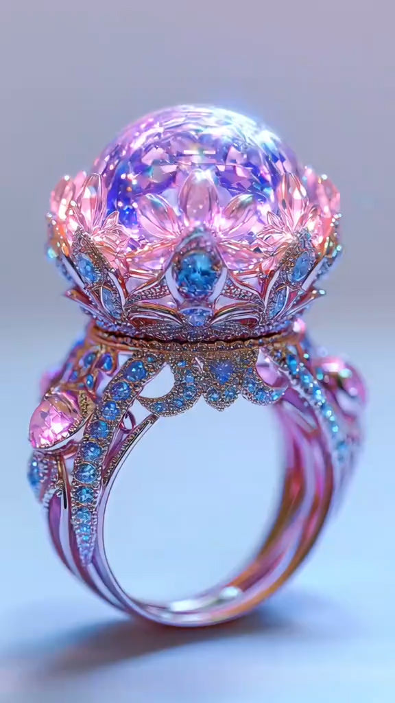 Opulent Fantasy - Inspired Ring with Pink and Blue Gemstones