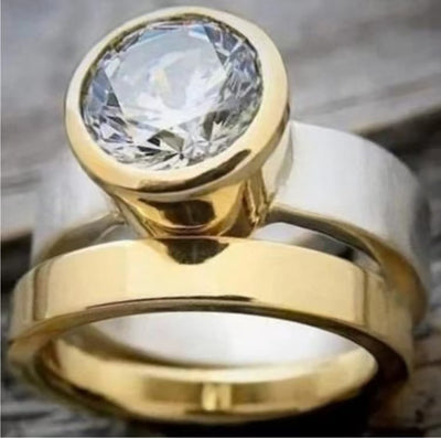 Wide Sided Dual Tone Zircon Inlaid Ring