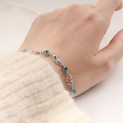 Double Heart Amethyst Copper Silver Plated Bracelet For Women