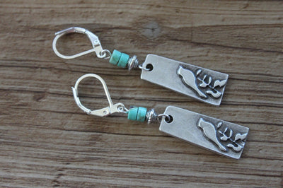 Vintage Turquoise Silver Boho Bird Earrings