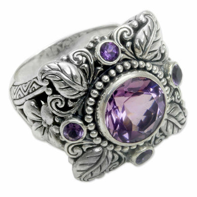 Meditation Amethyst Flower Silver Ring✨