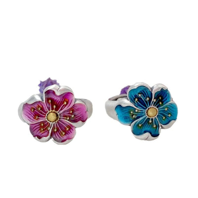 Burned Blue Plum Blossom Ring