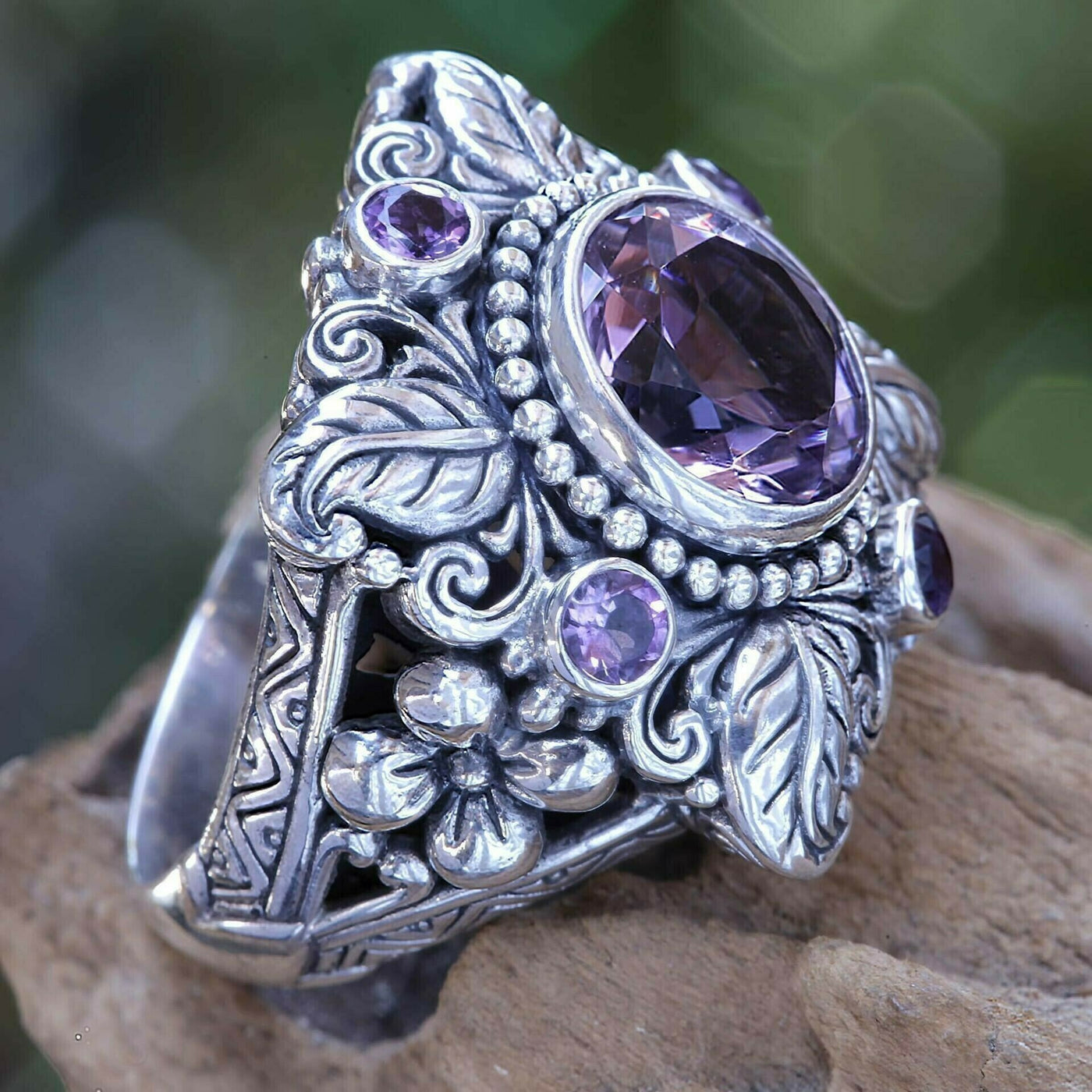 🔥🔥Last Day 49% OFF🎁Meditation Amethyst Crystal Flower Ring