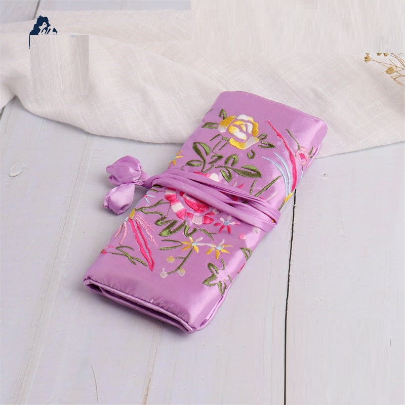 Handmade Embroidered Silk Jewelry Bag