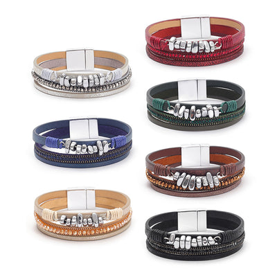 Leather Magnetic Buckle Closed Bracelet