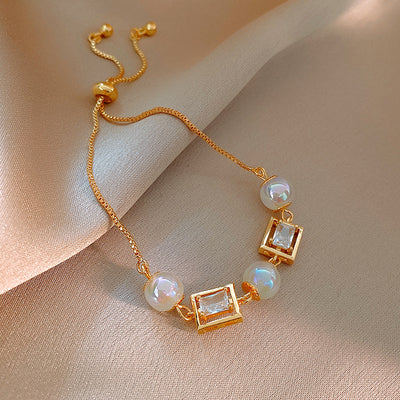 Zircon Square Mermaid  Pearl  Bracelet