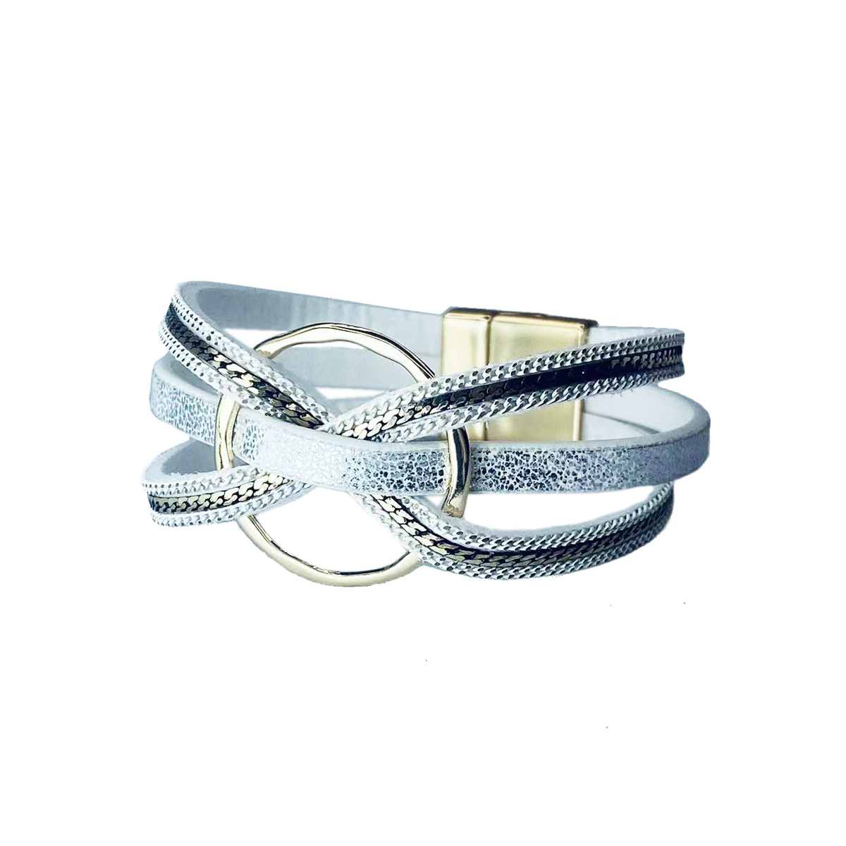Round Ring Cross Leather  Bracelet