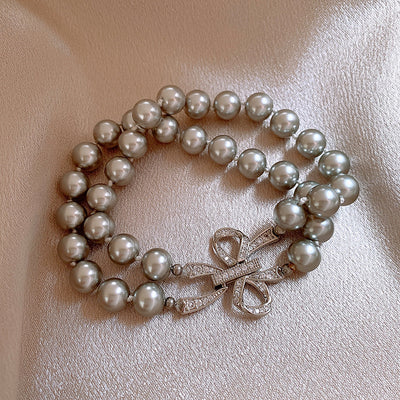 Zircon Bow Gray  Pearl Buckle Bracelet