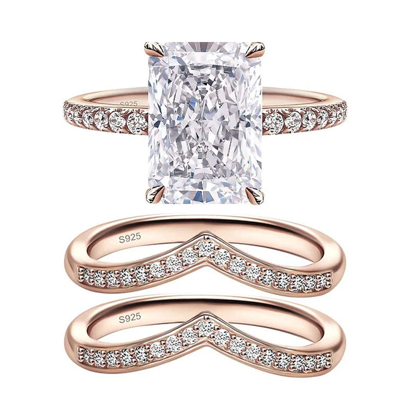 925 Sterling Silver Classic Luxury Rectangle Shiny 5A Transparent Zirconia Ring Ladies Wedding Engagement Jewelry Gift