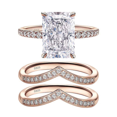 925 Sterling Silver Classic Luxury Rectangle Shiny 5A Transparent Zirconia Ring Ladies Wedding Engagement Jewelry Gift