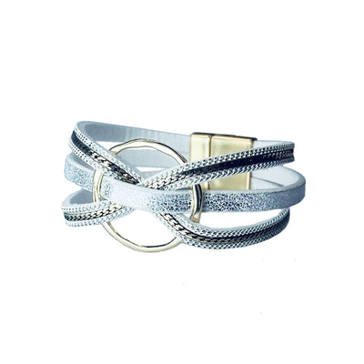 Round Ring Cross Leather  Bracelet