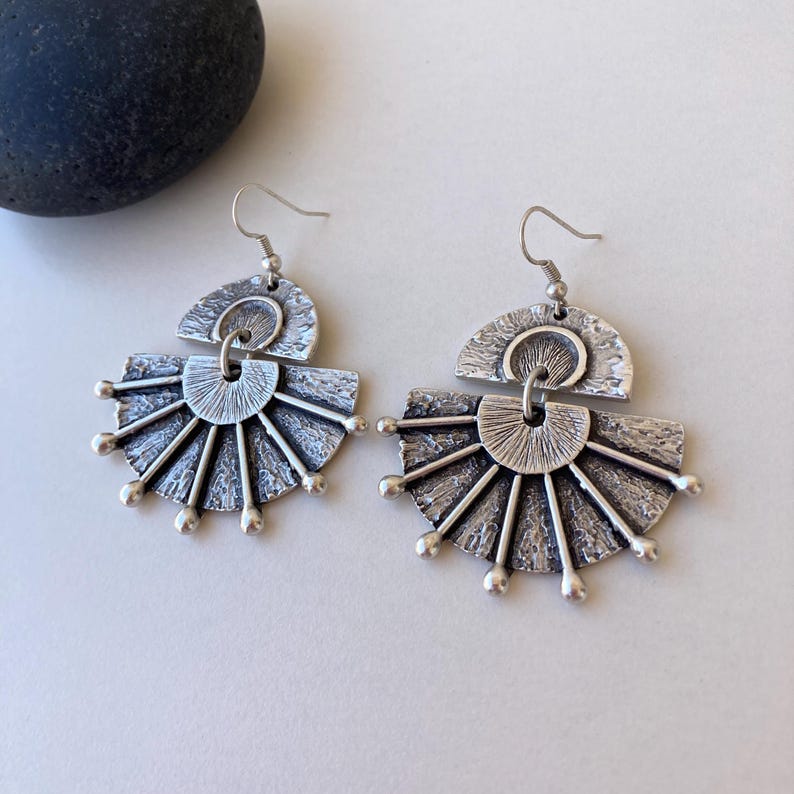 Vintage Boho Anatolian Hammered Ethnic Dangle Gold Antique Silver Earrings