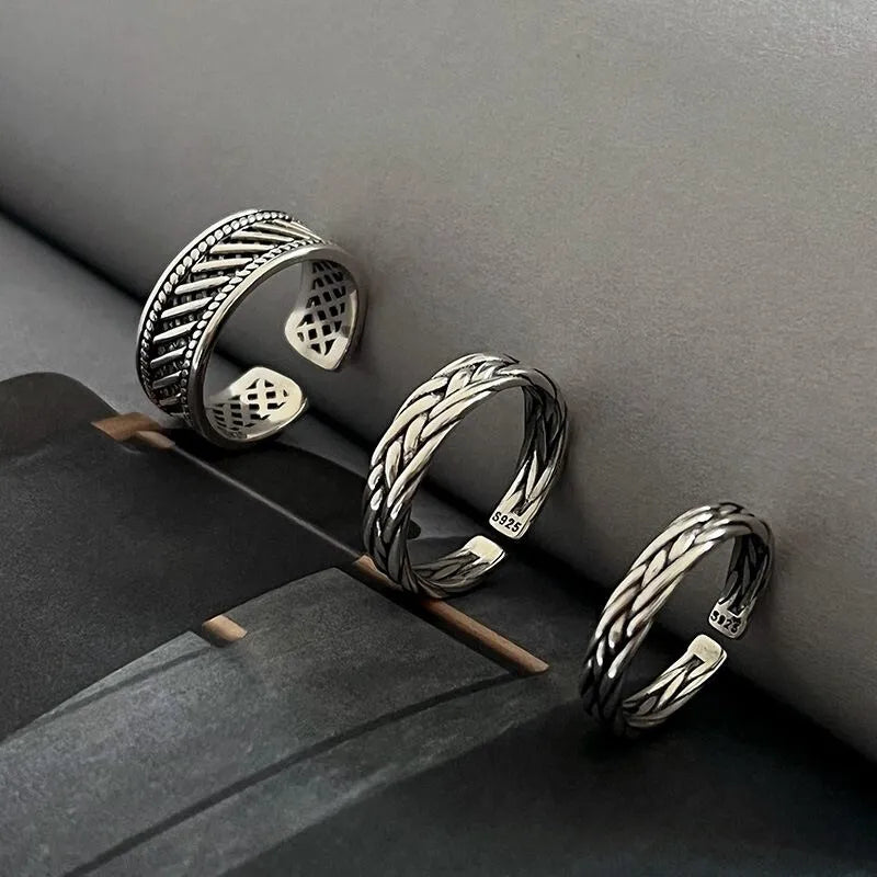 S925 Sterling Silver Vintage Twist Adjustable Ring