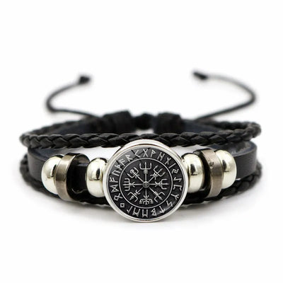 Viking Compass Rune Leather Bracelet