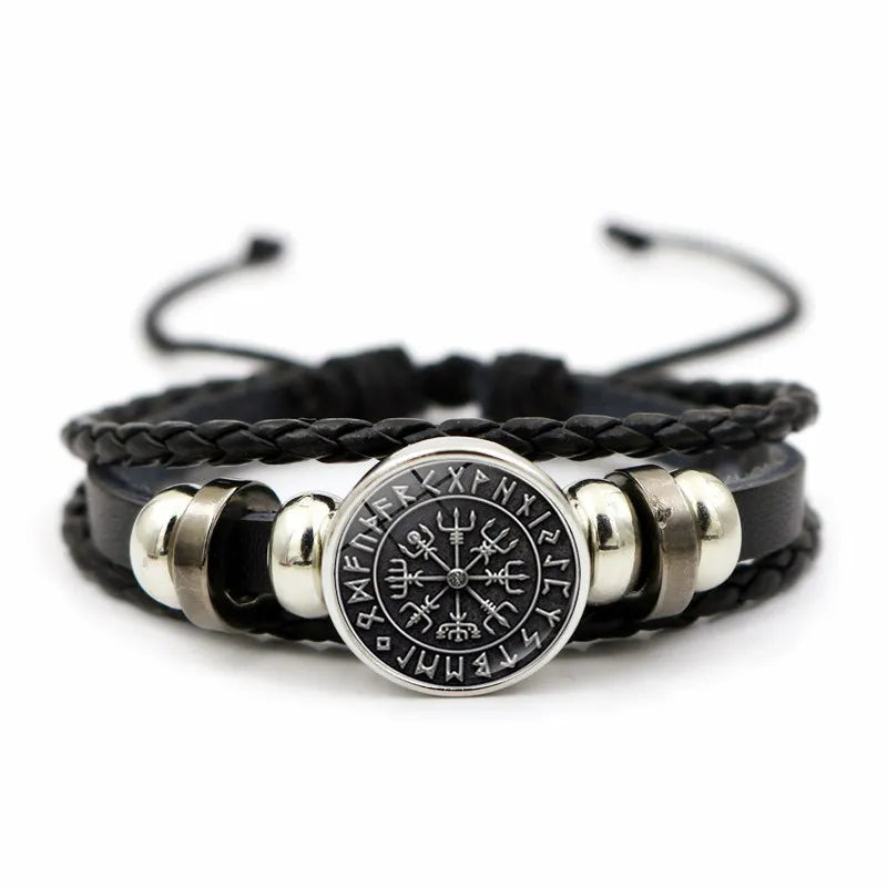 Viking Compass Rune Leather Bracelet