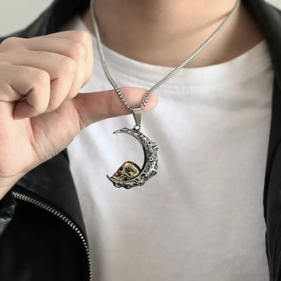 Gothic Crescent with Gold Skull Pendant Necklace