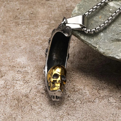 Gothic Crescent with Gold Skull Pendant Necklace