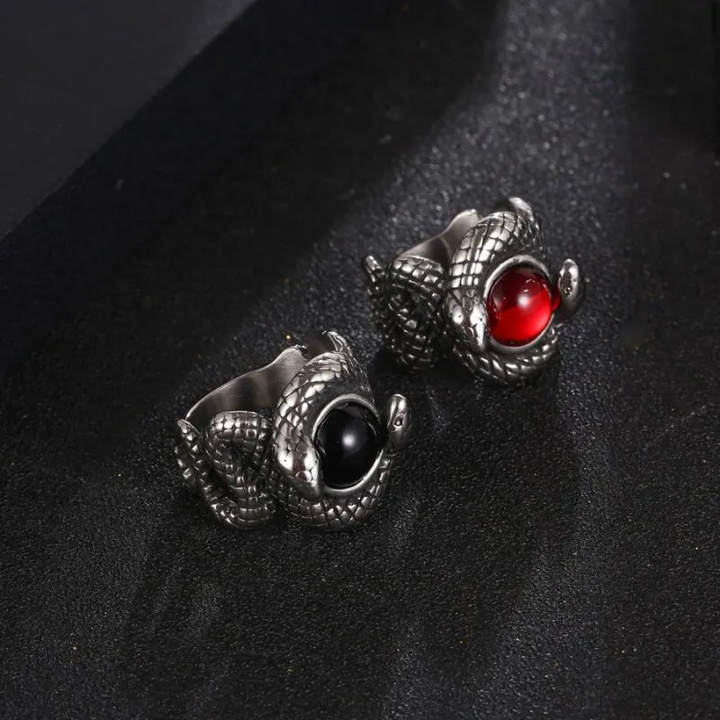 Gothic Snake Gemstone  Sterling Silver Ring