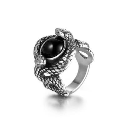 Gothic Snake Gemstone  Sterling Silver Ring