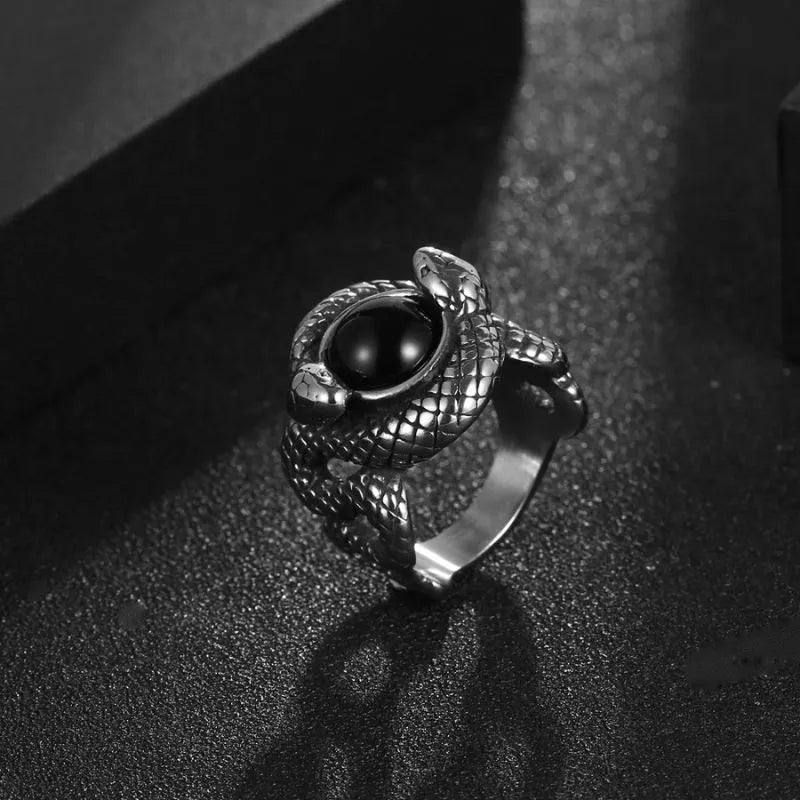 Gothic Snake Gemstone  Sterling Silver Ring