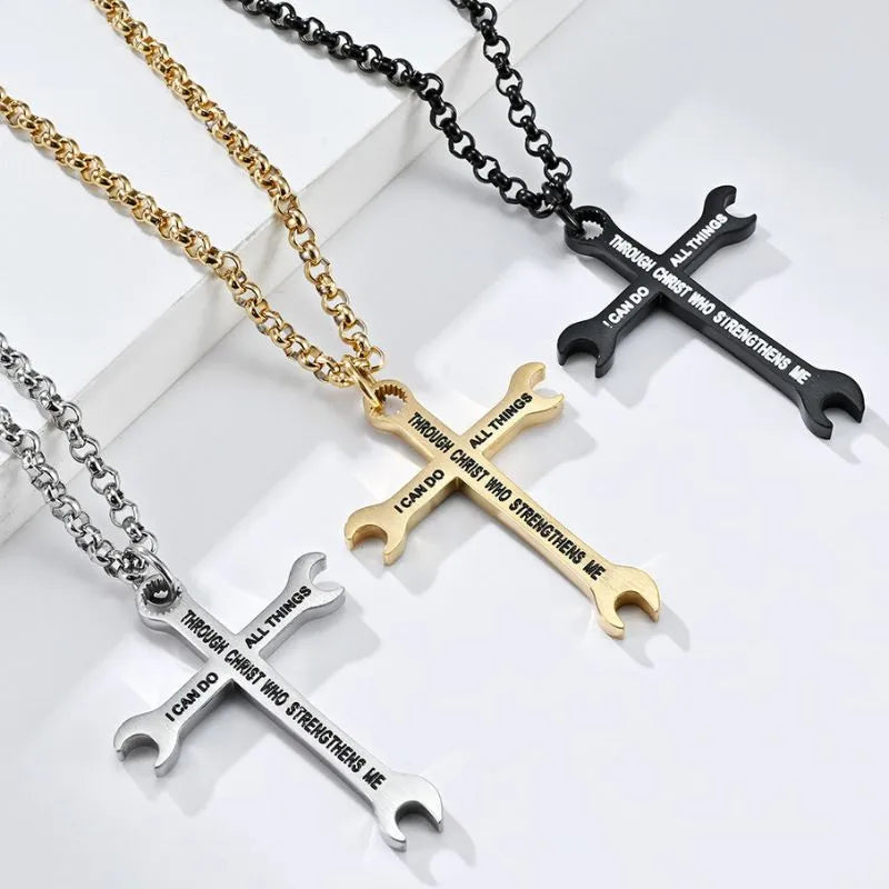 I Can Do All Things  Sterling Silver Lever Cross Pendant