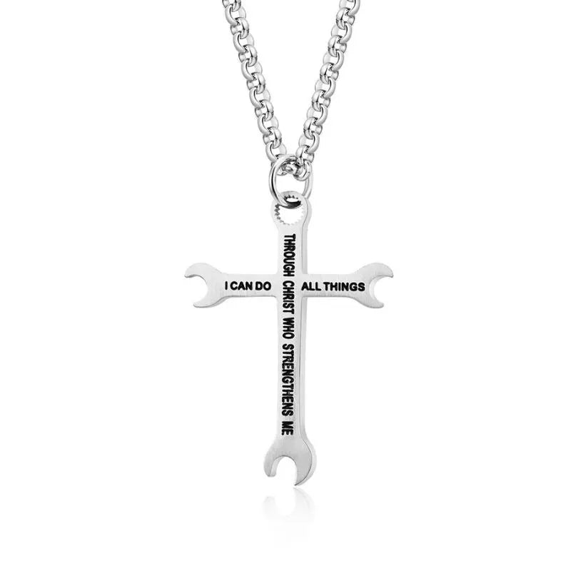 I Can Do All Things  Sterling Silver Lever Cross Pendant