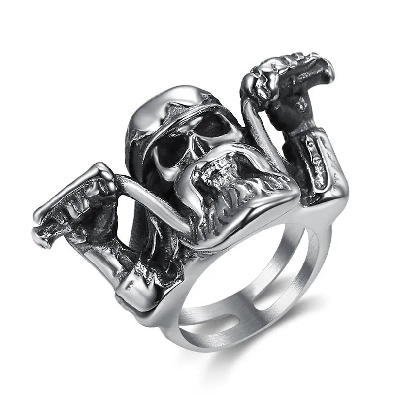 Motorcycle Style Skull   Sterling Silver Ring