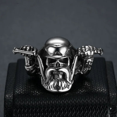 Motorcycle Style Skull   Sterling Silver Ring