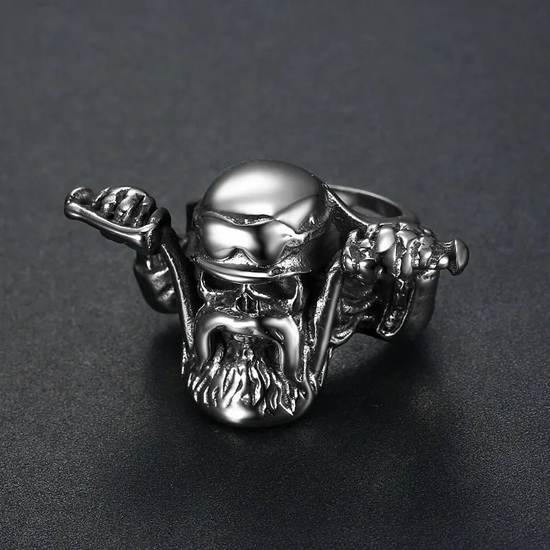 Motorcycle Style Skull   Sterling Silver Ring