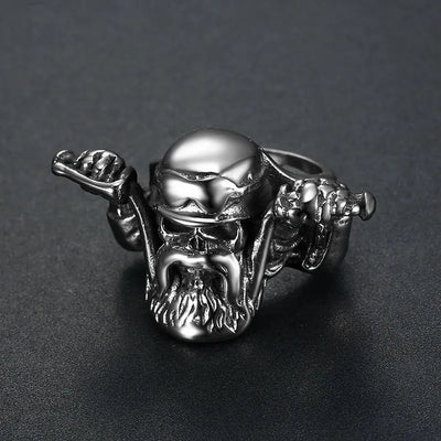 Motorcycle Style Skull   Sterling Silver Ring