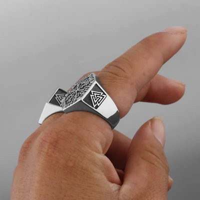 Nordic Viking Compass Rune Hexagon Ring