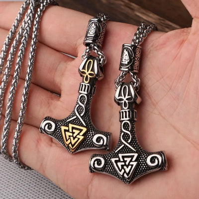 Nordic Viking Thor Hammer Valknut Pendant