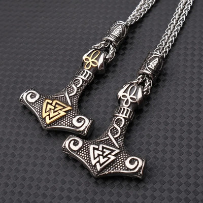 Nordic Viking Thor Hammer Valknut Pendant