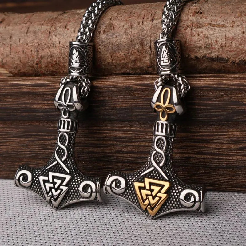 Nordic Viking Thor Hammer Valknut Pendant