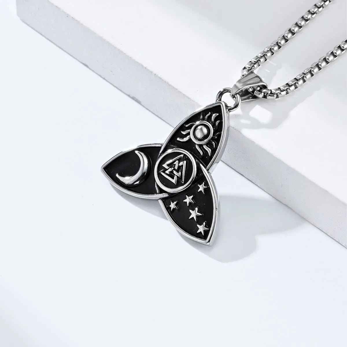 Celtic Knot Sun Moon Star Valknut  Sterling Silver Pendant