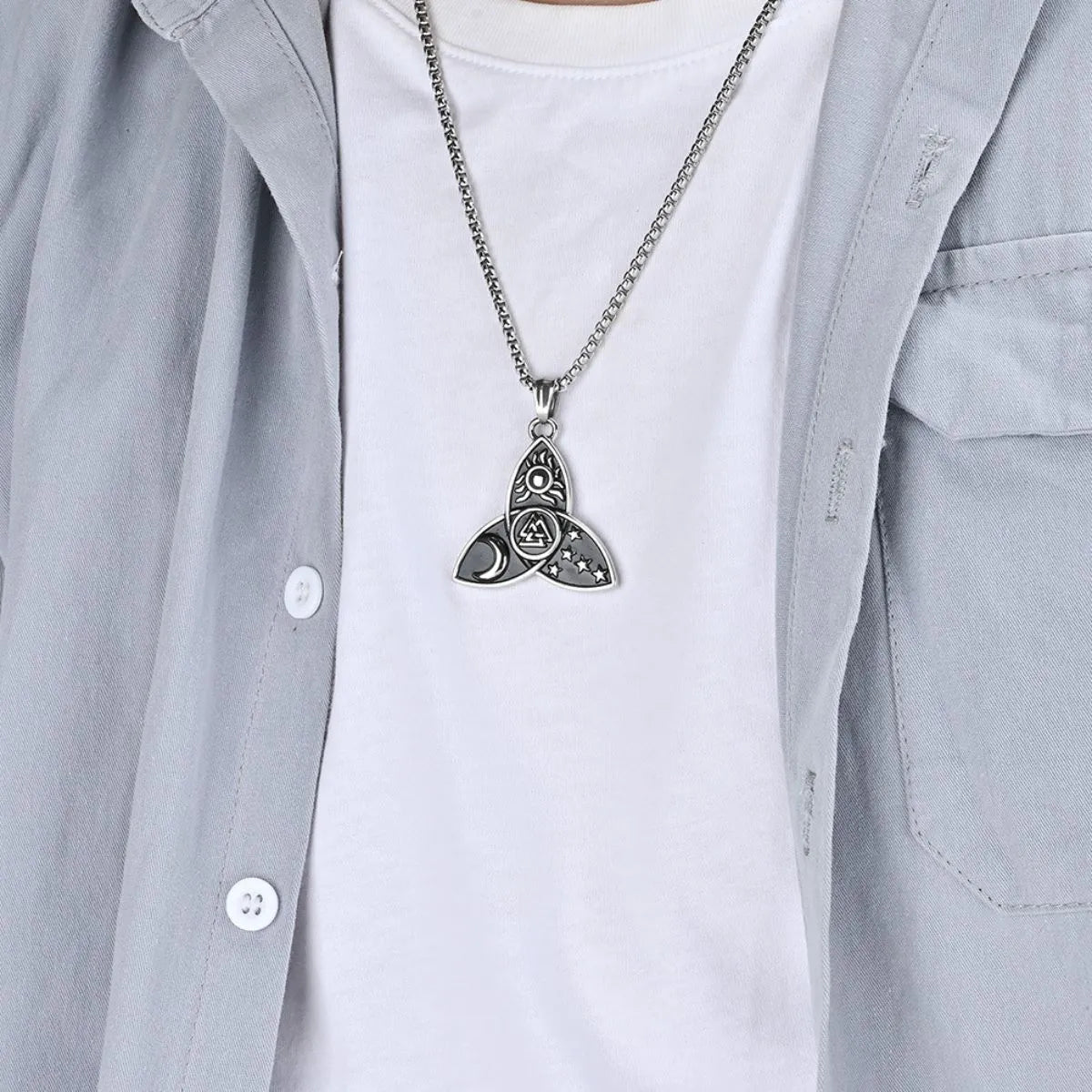 Celtic Knot Sun Moon Star Valknut  Sterling Silver Pendant