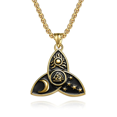 Celtic Knot Sun Moon Star Valknut  Sterling Silver Pendant