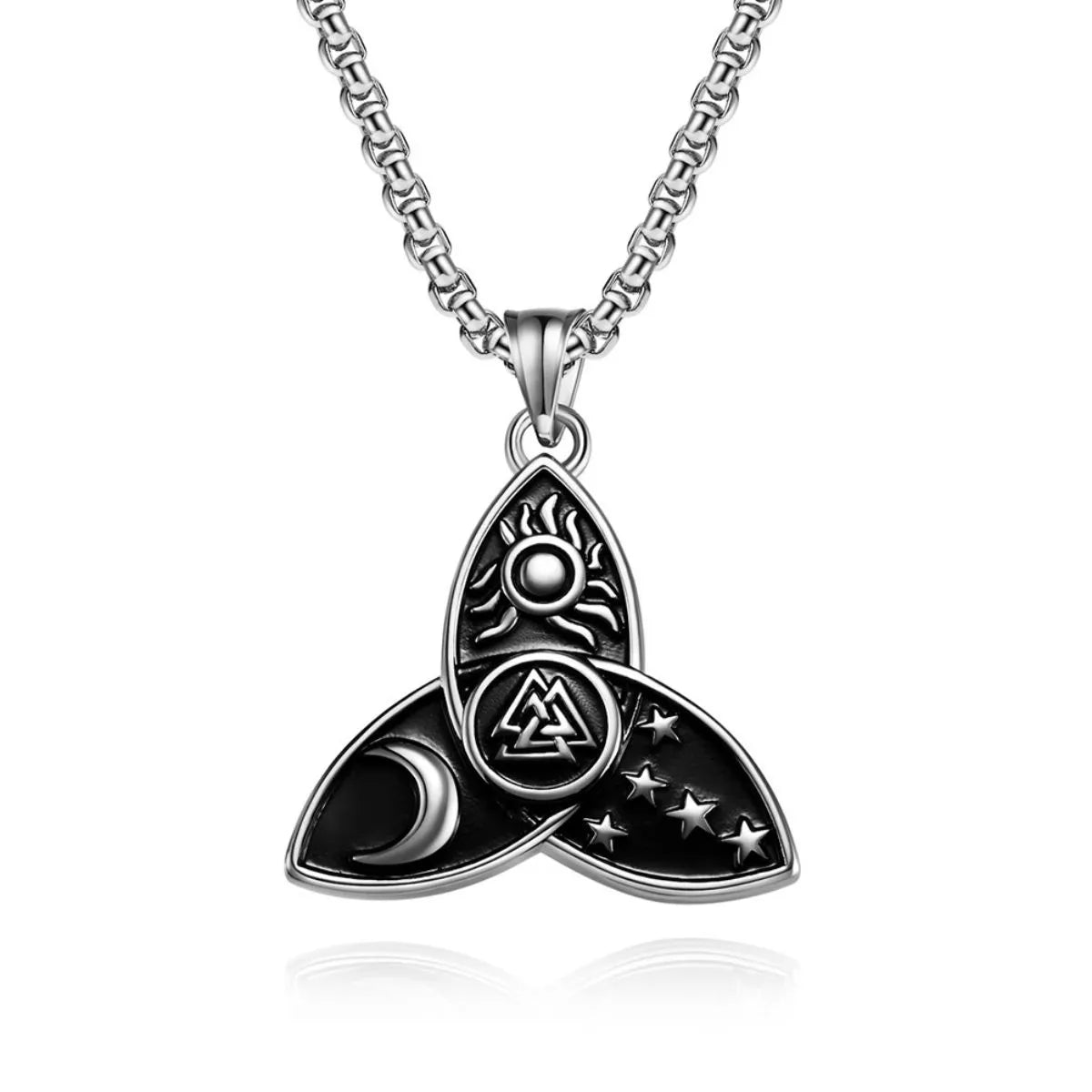 Celtic Knot Sun Moon Star Valknut  Sterling Silver Pendant