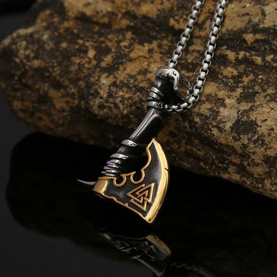 Vintage Viking hatchet Valknut  Sterling Silver Pendant Necklace