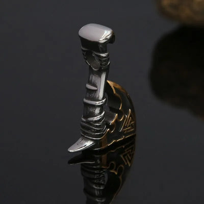 Vintage Viking hatchet Valknut  Sterling Silver Pendant Necklace